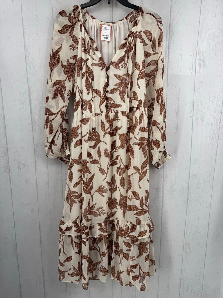 M flo print tie front l/s tiered dress