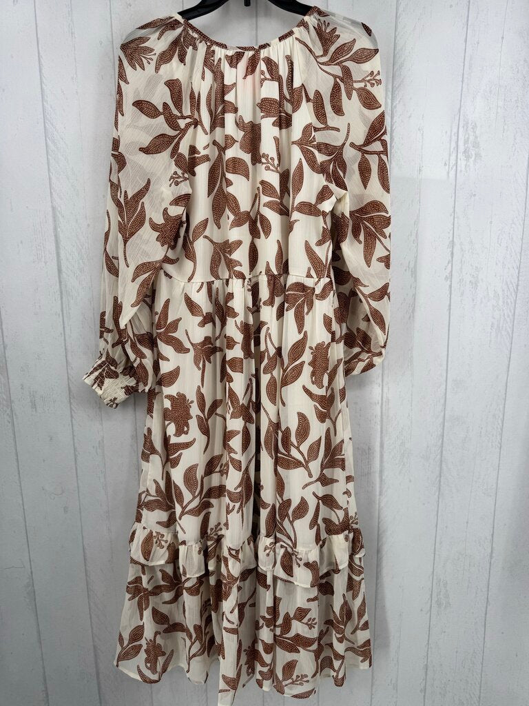 M flo print tie front l/s tiered dress