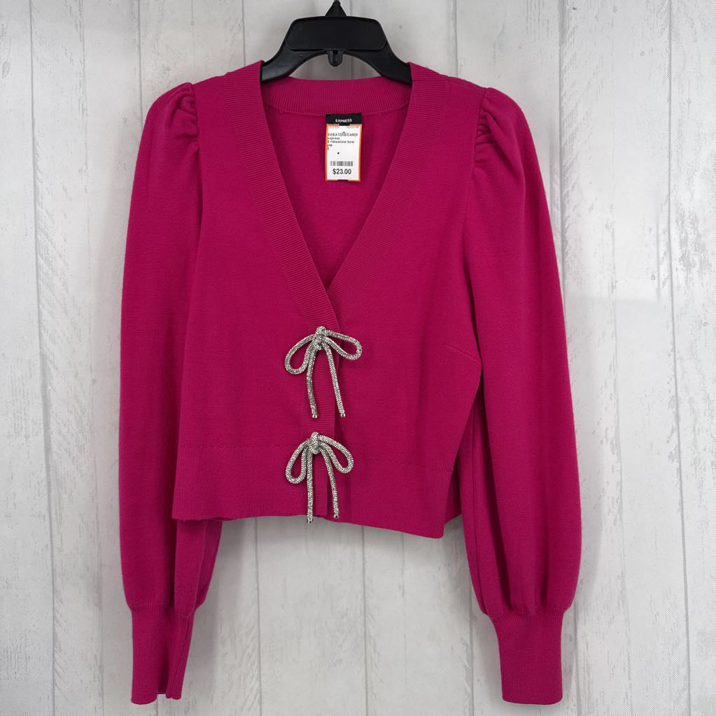 S rhinestone bow front cardi