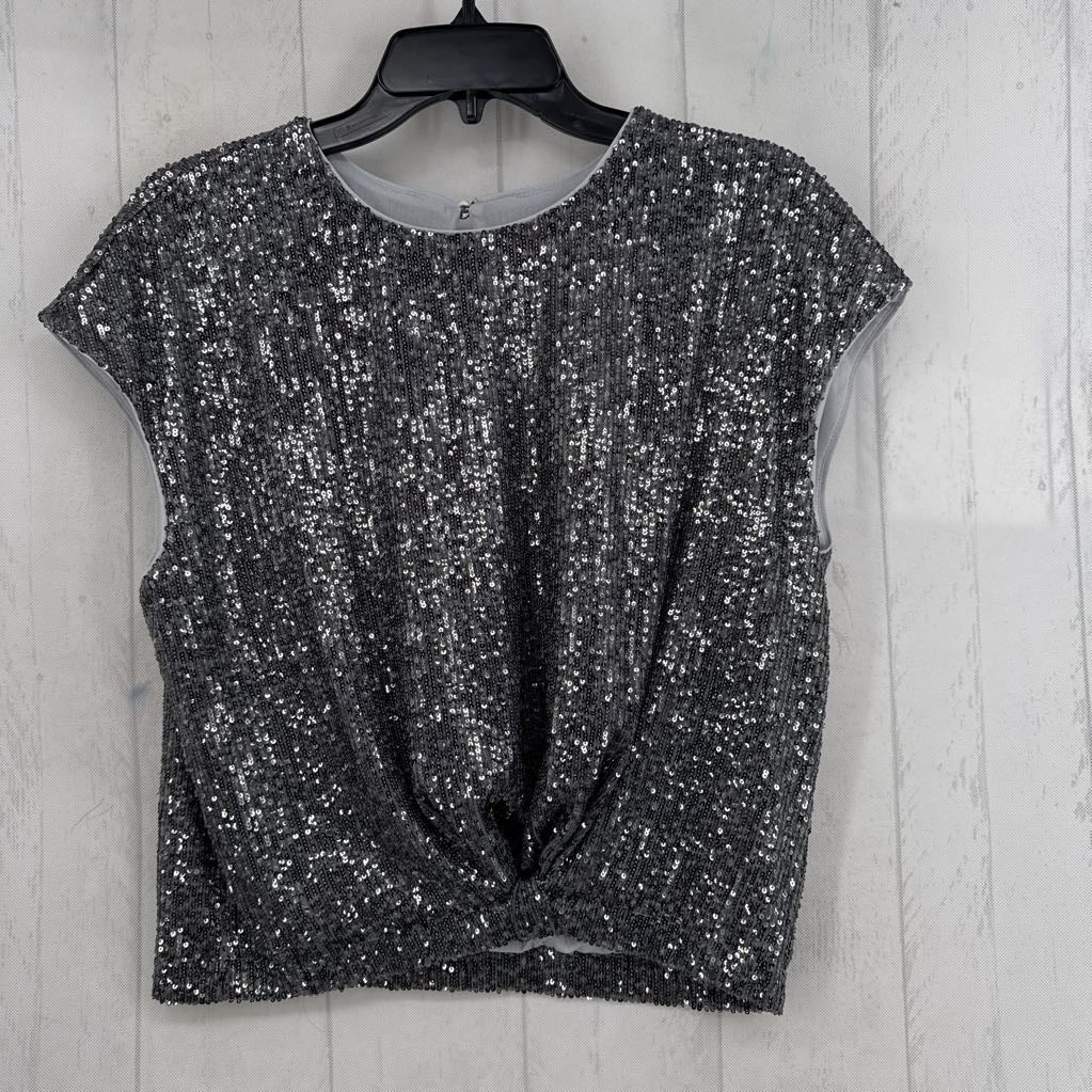 M sequin gathered front cap slv top