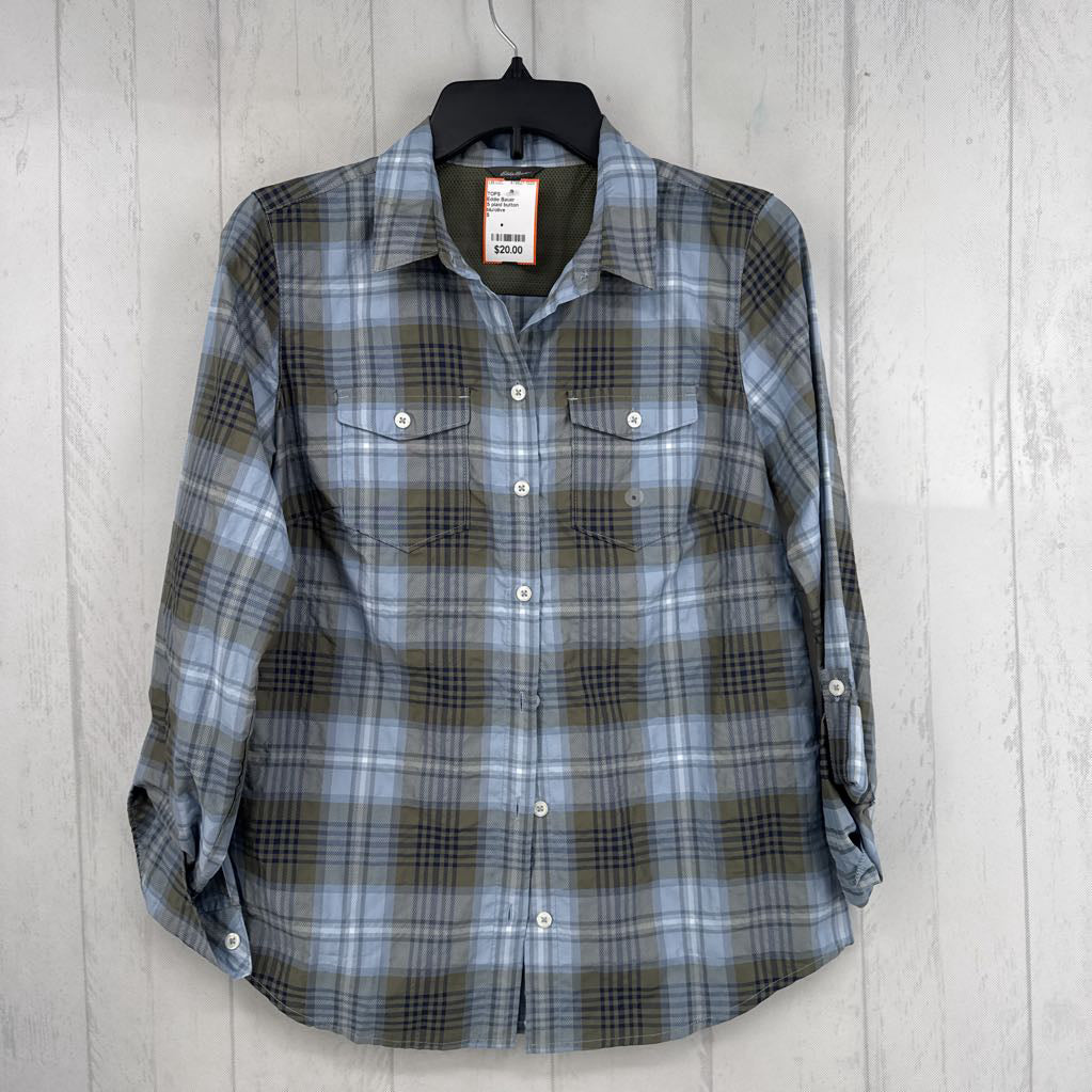 S plaid button down l/s top