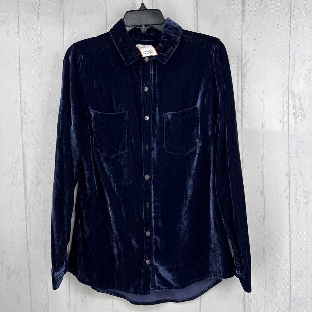 S crushed velvet button down l/s top