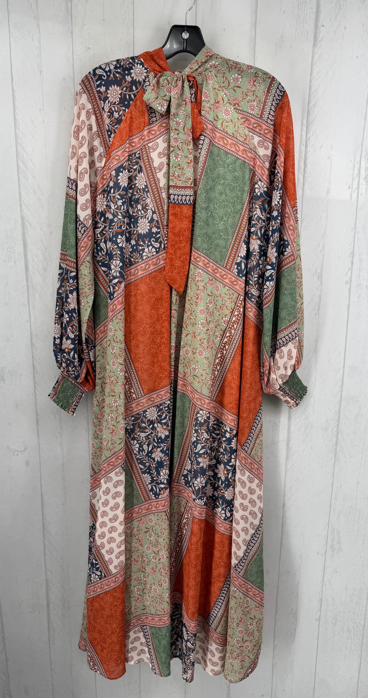 M floral & paisley print mock neck l/s maxi dress
