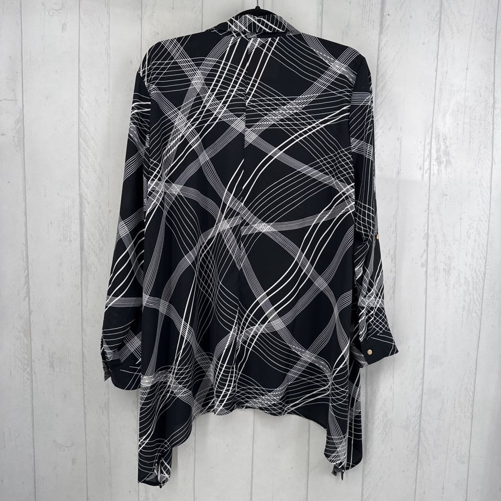 XL printed button down asymetrical heml/s top