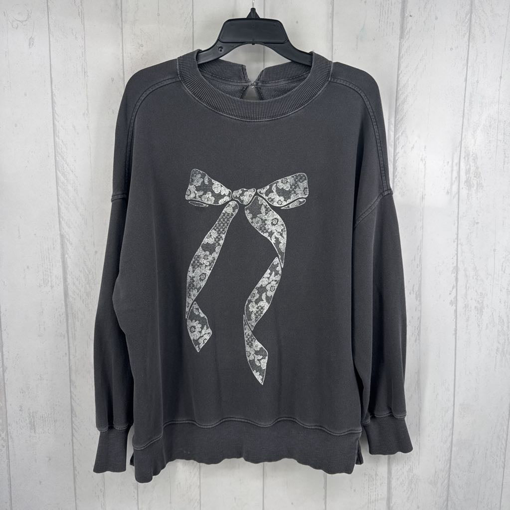 S l/s lace bow print sweatshirt