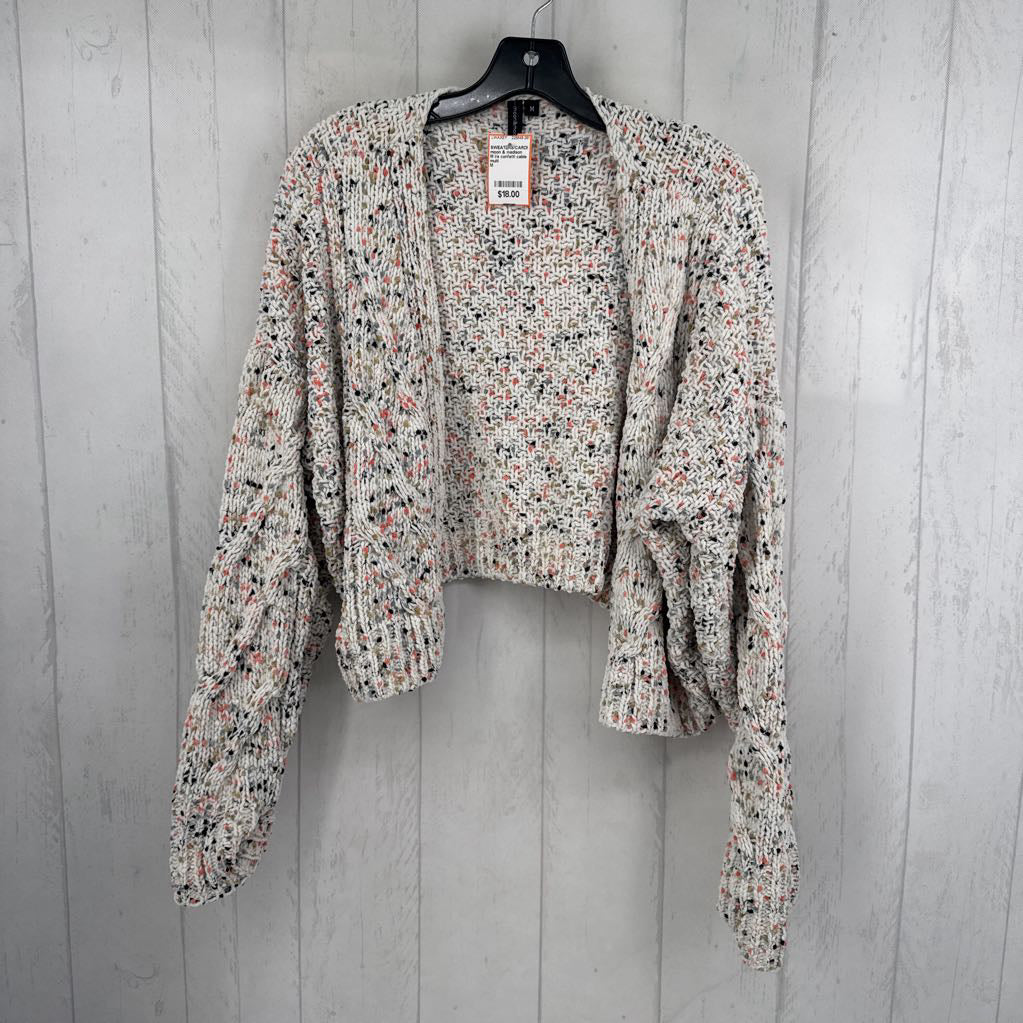 M l/s confetti cable knit open cardigan