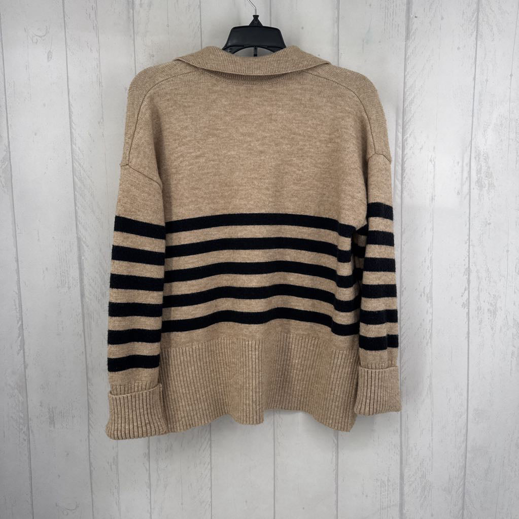 M l/s stripe collar sweater