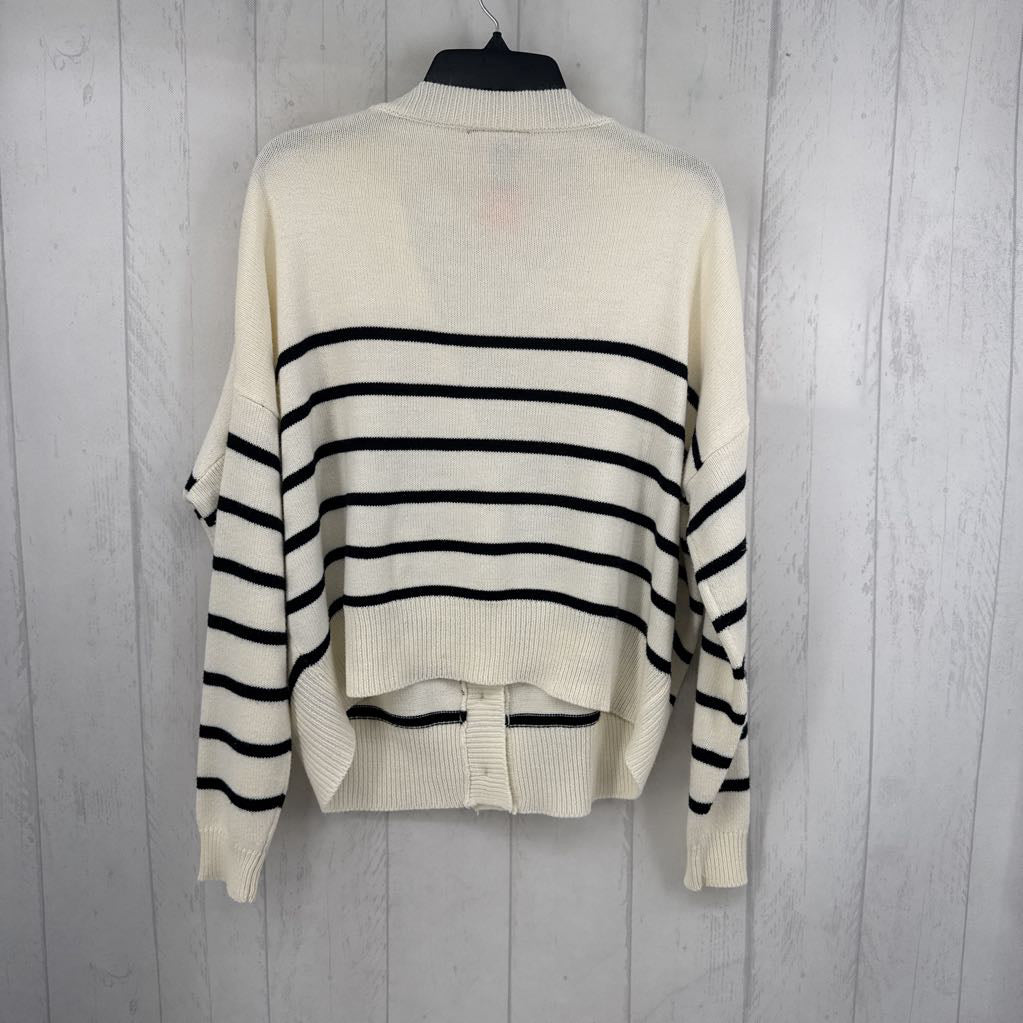 L l/s stripe button cardigan