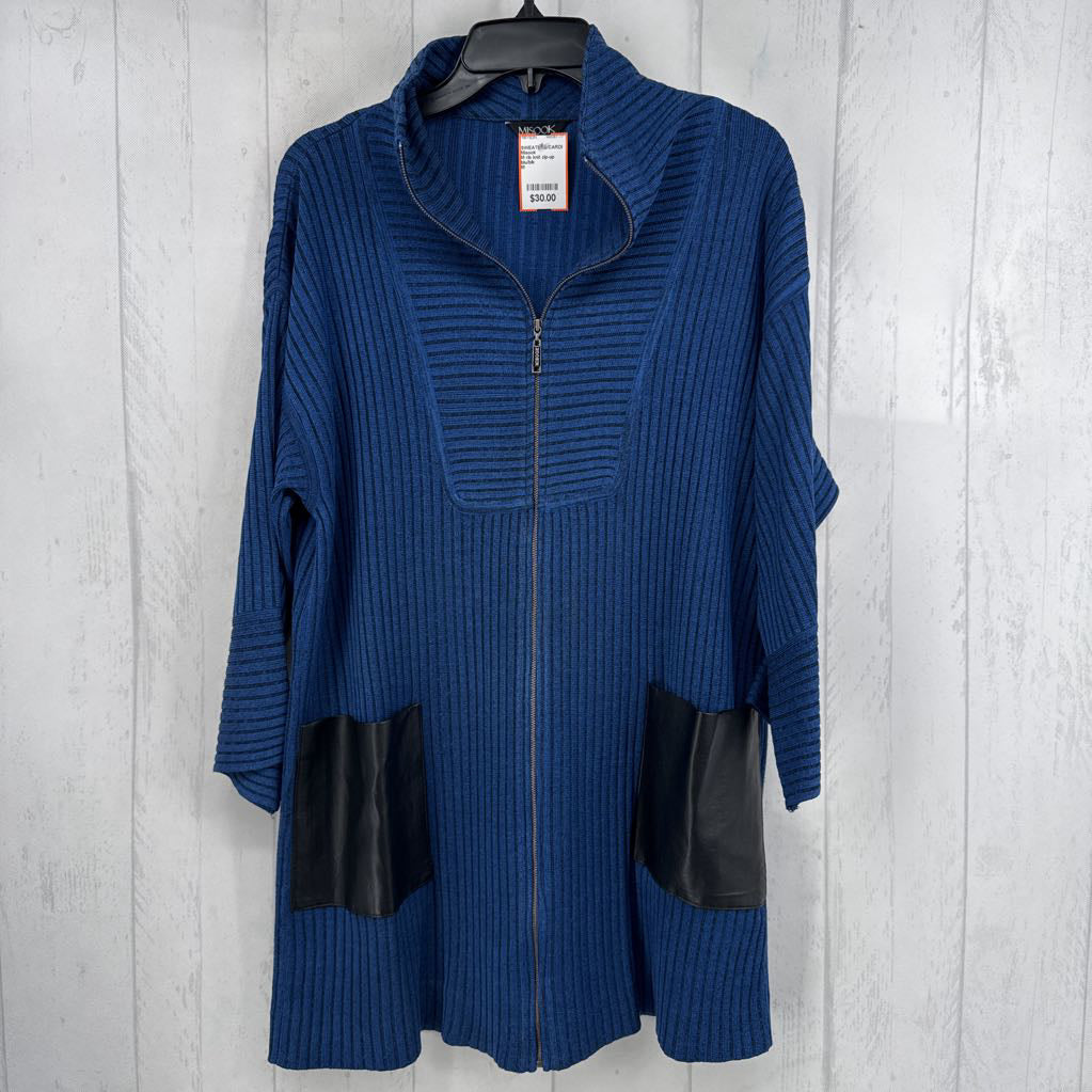 M rib knit zip-up cardi