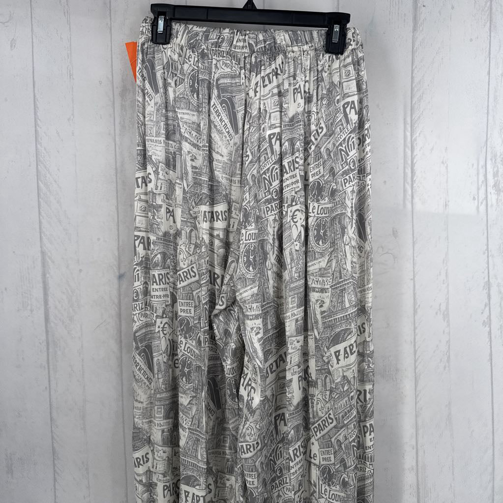 S parisian newspaper print pants