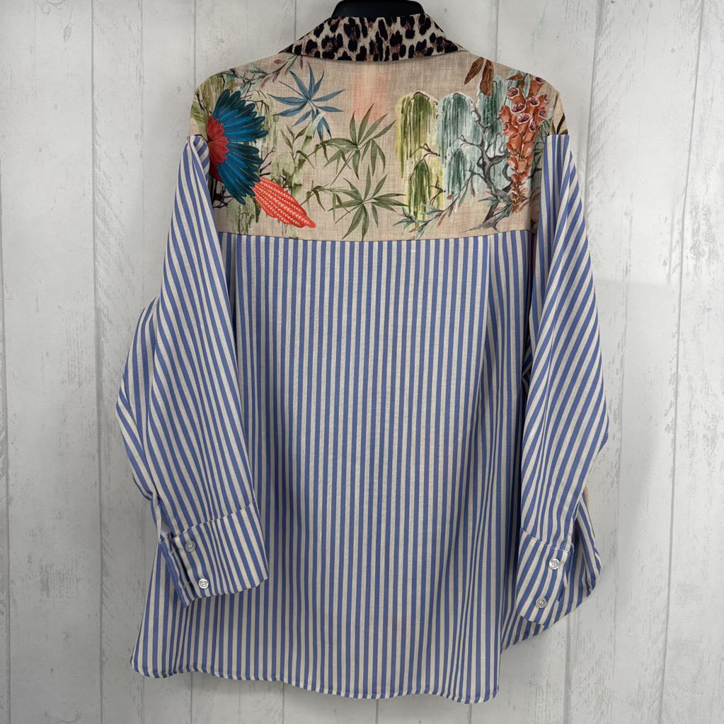 M mixed print button down l/s top