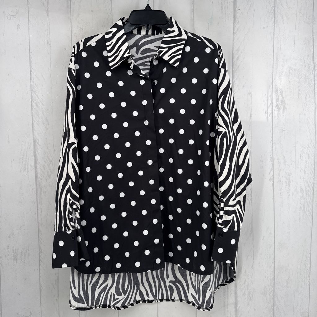 M polka-dot & zebra striped button down l/s top