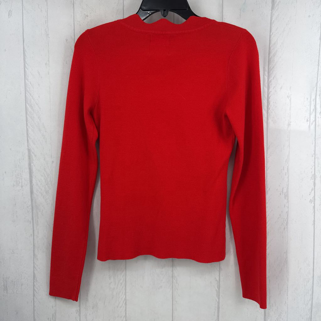 M scalloped square neck l/s knit top