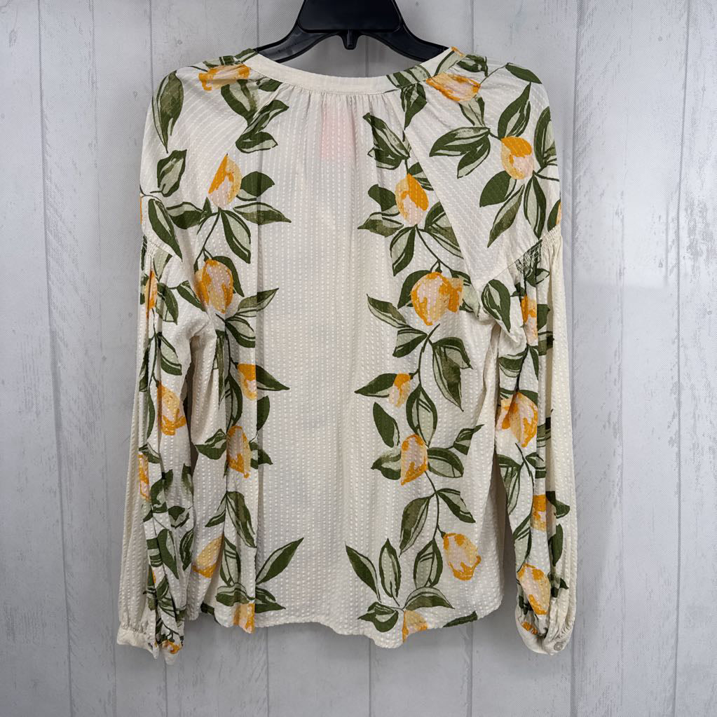M lemon print button down l/s top