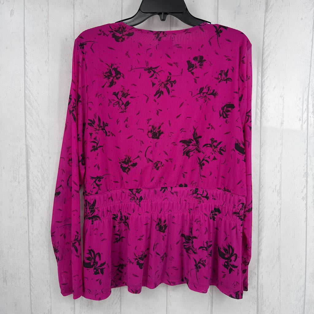 XL flo print crossover l/s peplum top