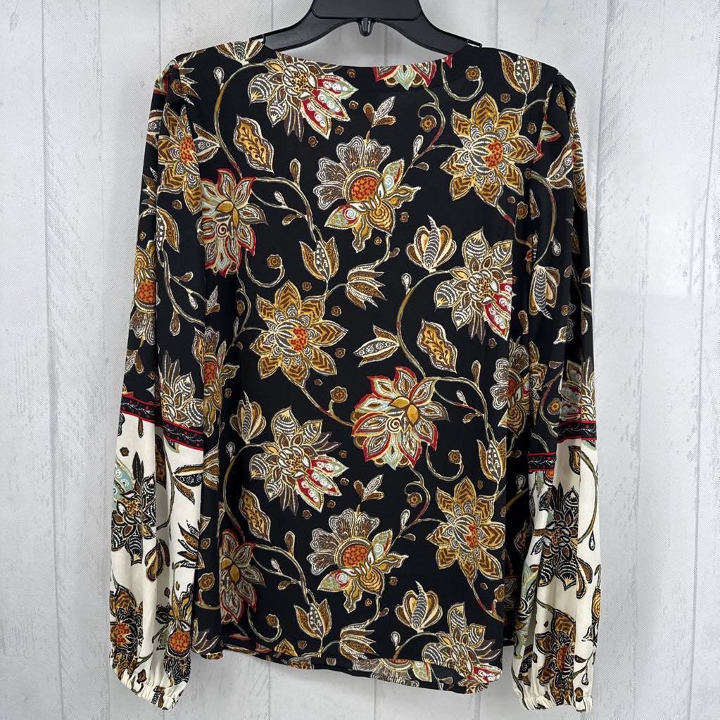 L flo print v-neck l/s top