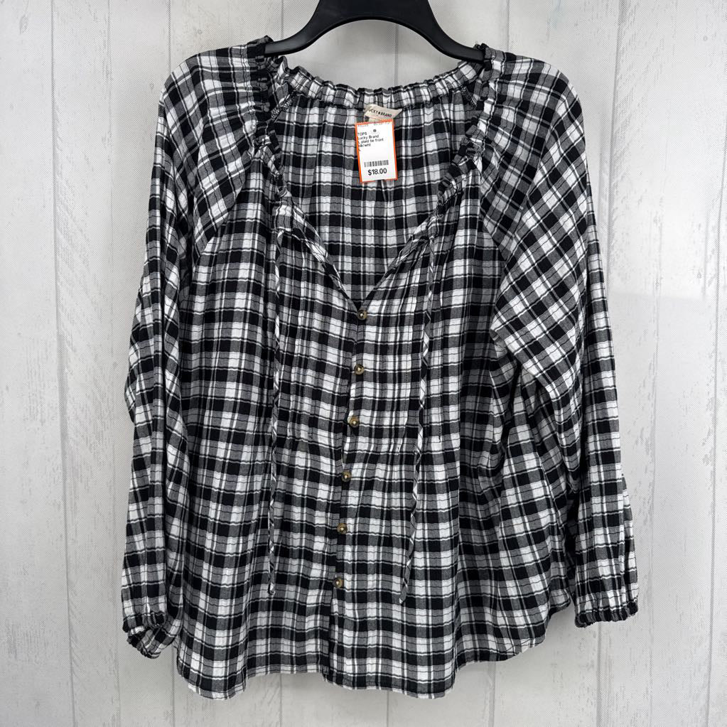 L plaid tie front button down l/s top