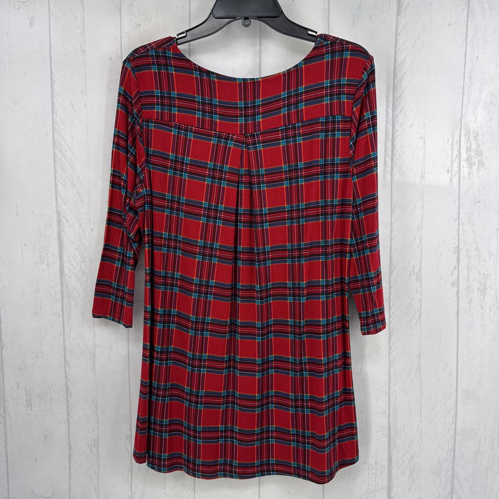 Lp plaid 3/4 slv hi-lo top