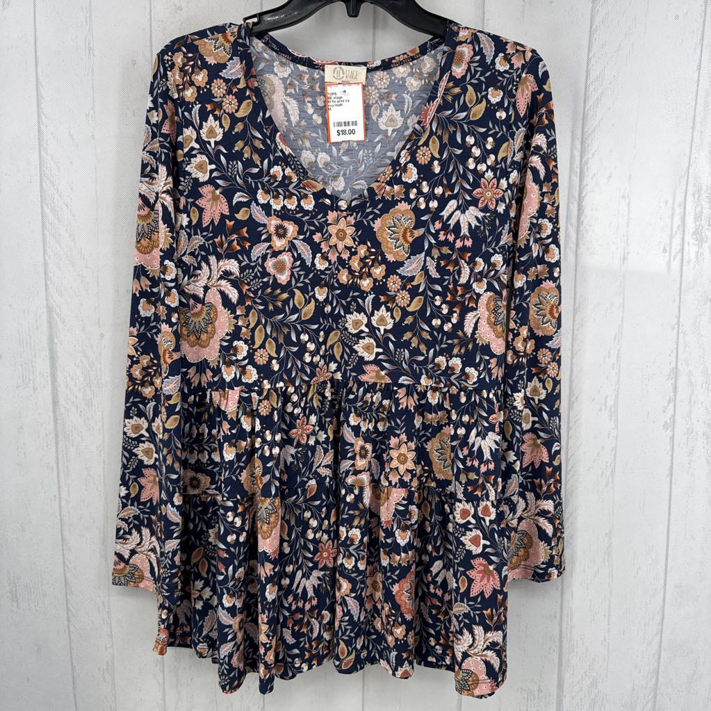 M flo print l/s babydoll top