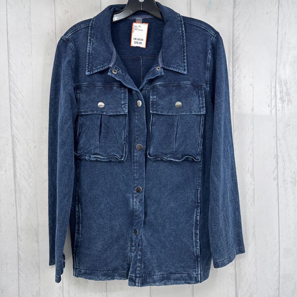 M denim button down l/s top