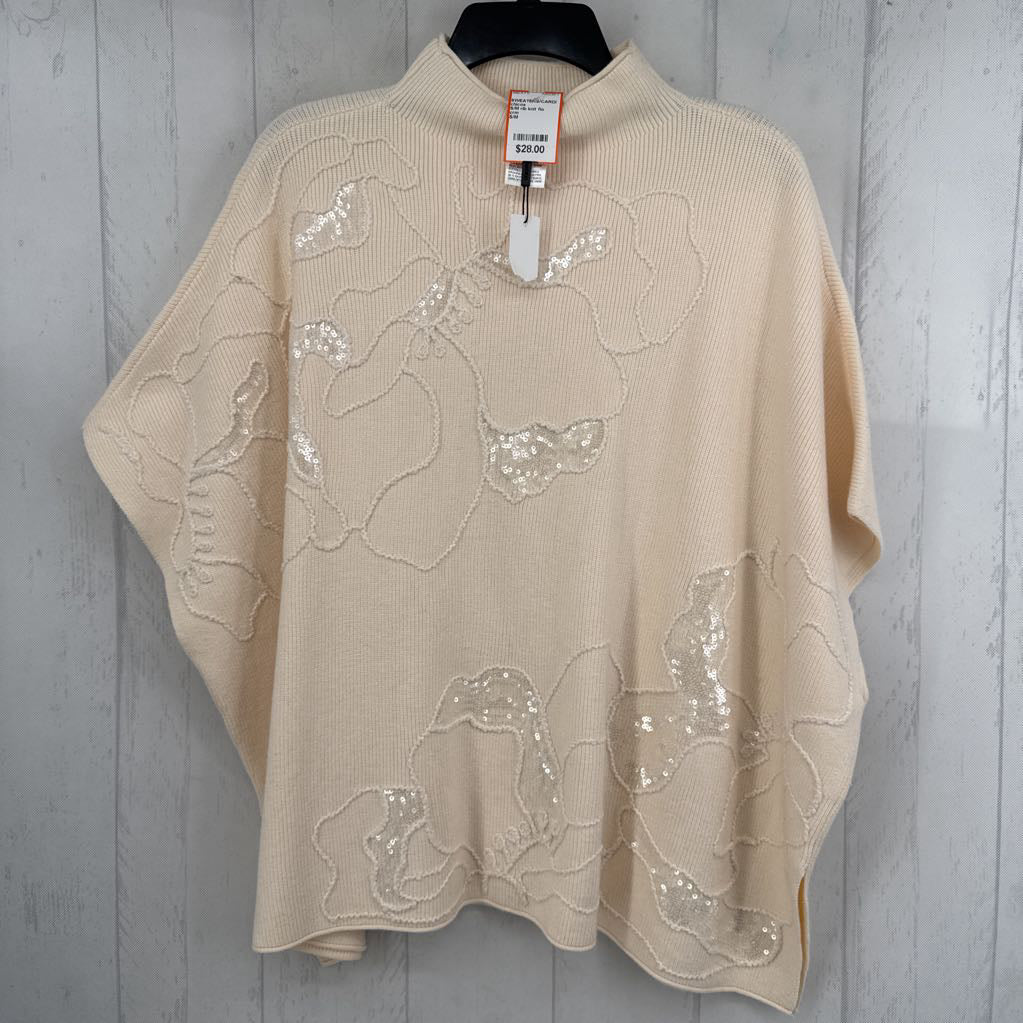 S/M rib knit flo embroidered poncho