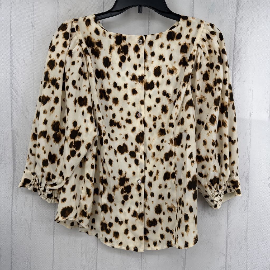 R68 L animal print button back 3/4 slv top