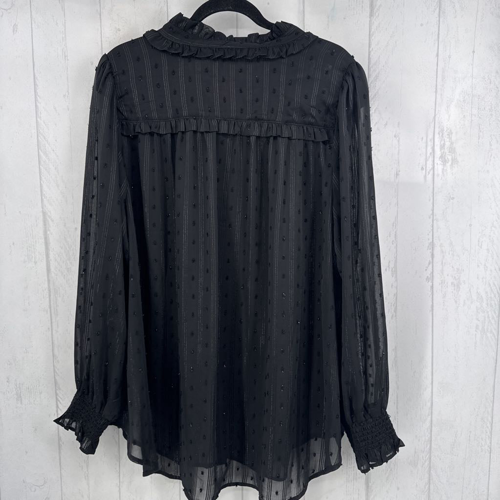 3X semi-sheer ruffled button down l/s top