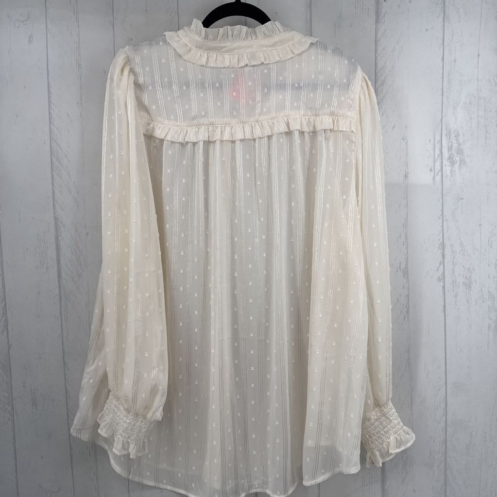 3X semi-sheer ruffled button down l/s top