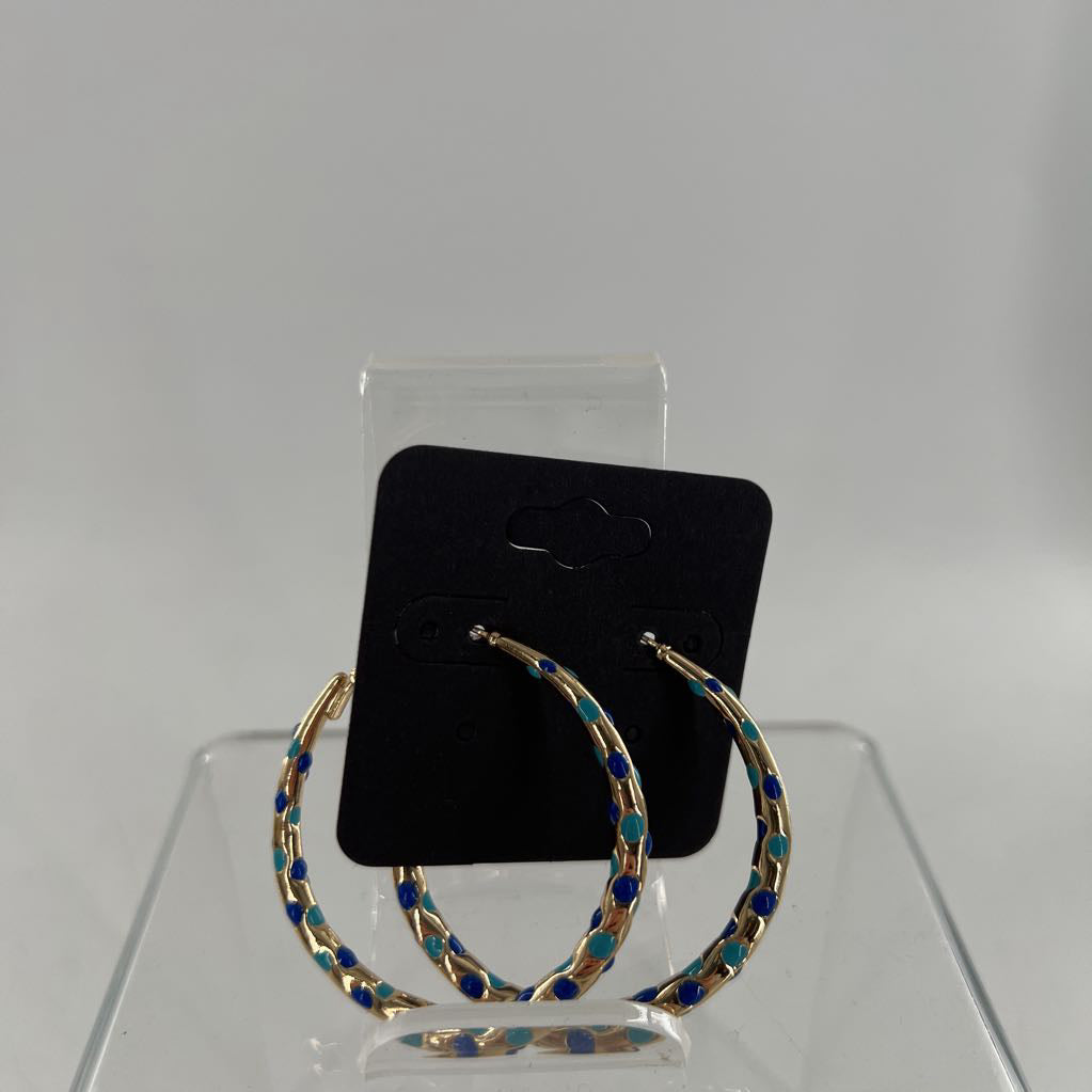 blue stone gold hoop earrings