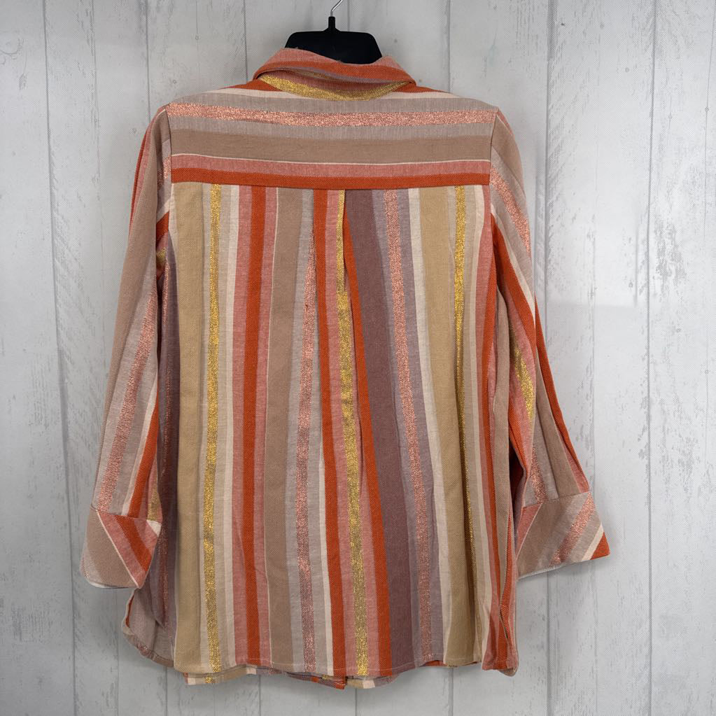 Mp striped button down 3/4 slv top