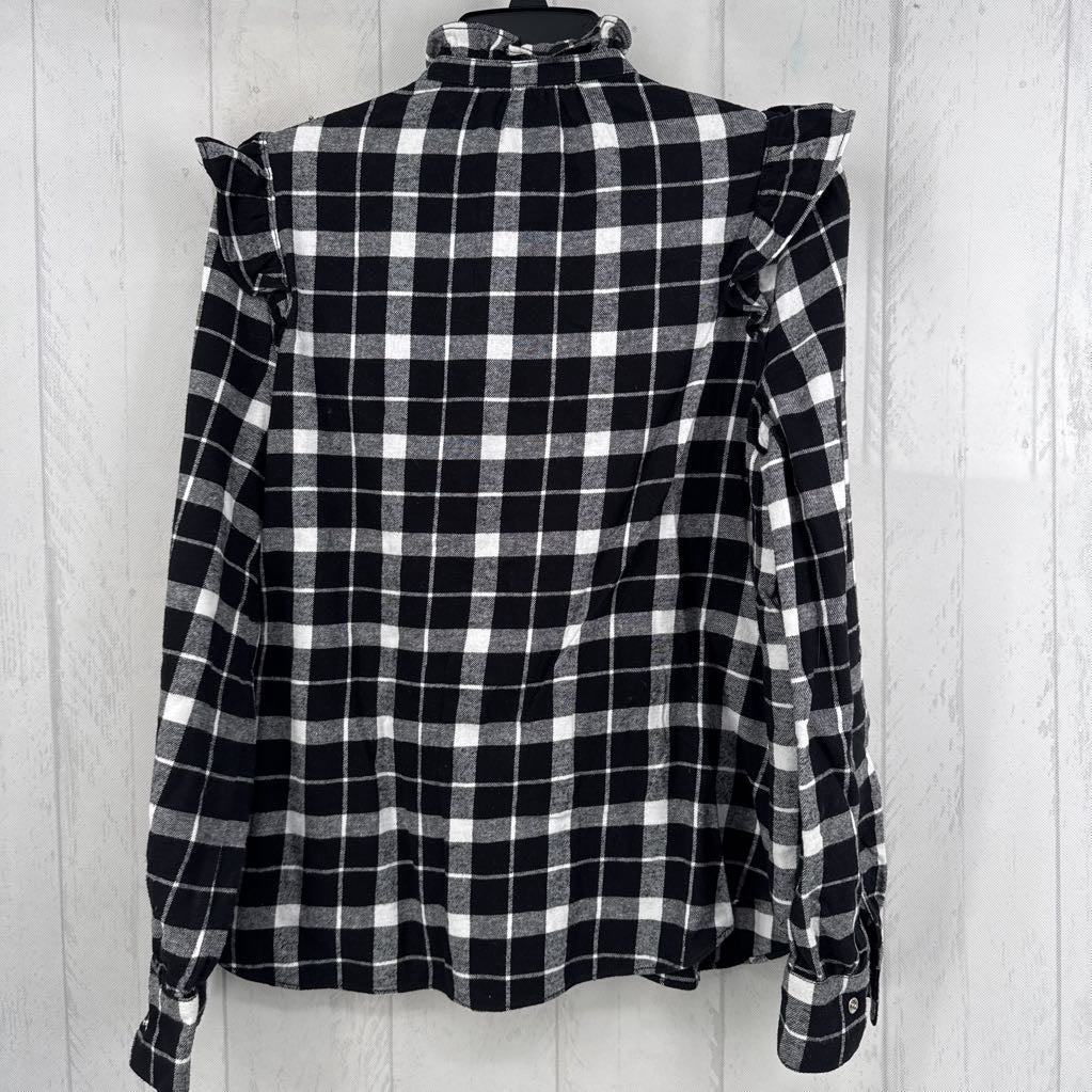 S flannel ruffled button down l/s top