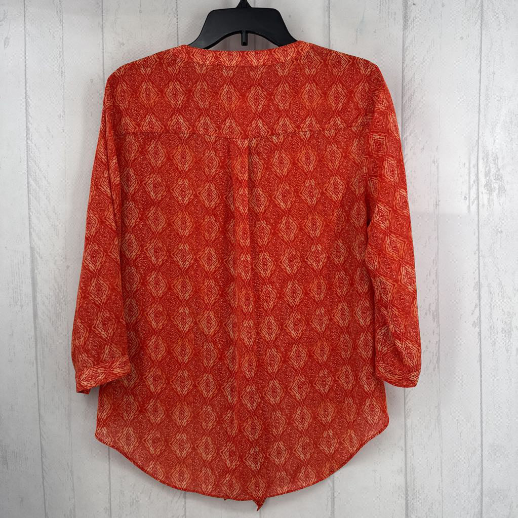 M printed sequin split neck l/s top