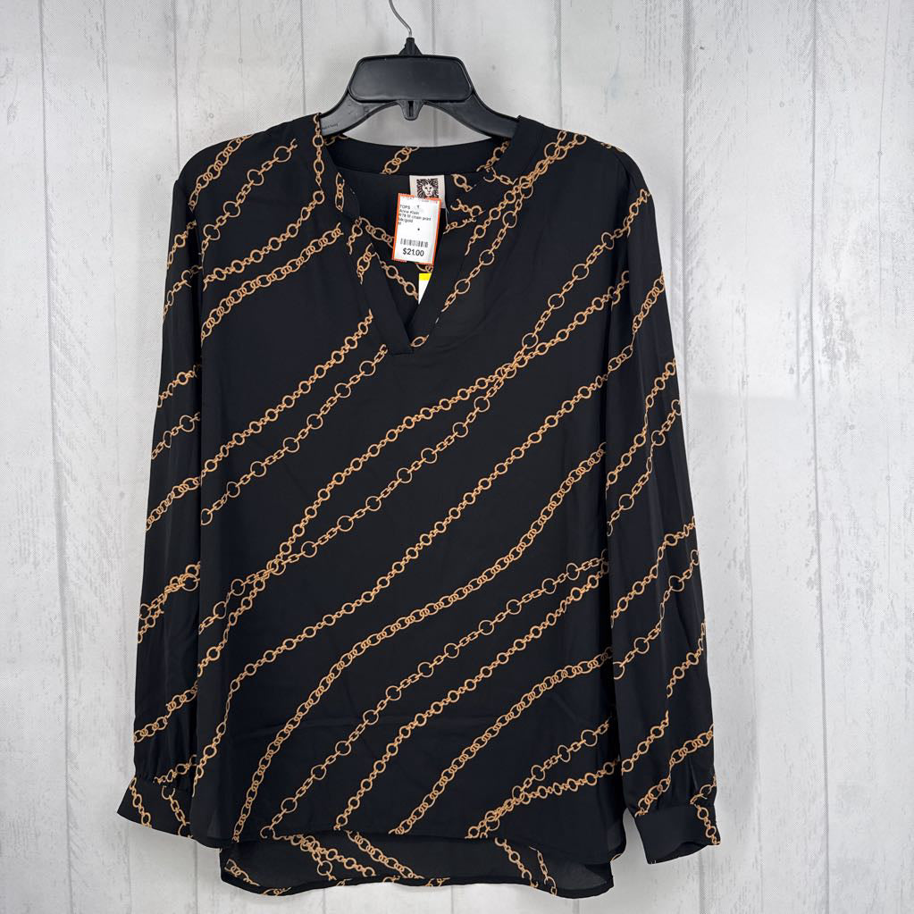 R79 M chain print split neck l/s top