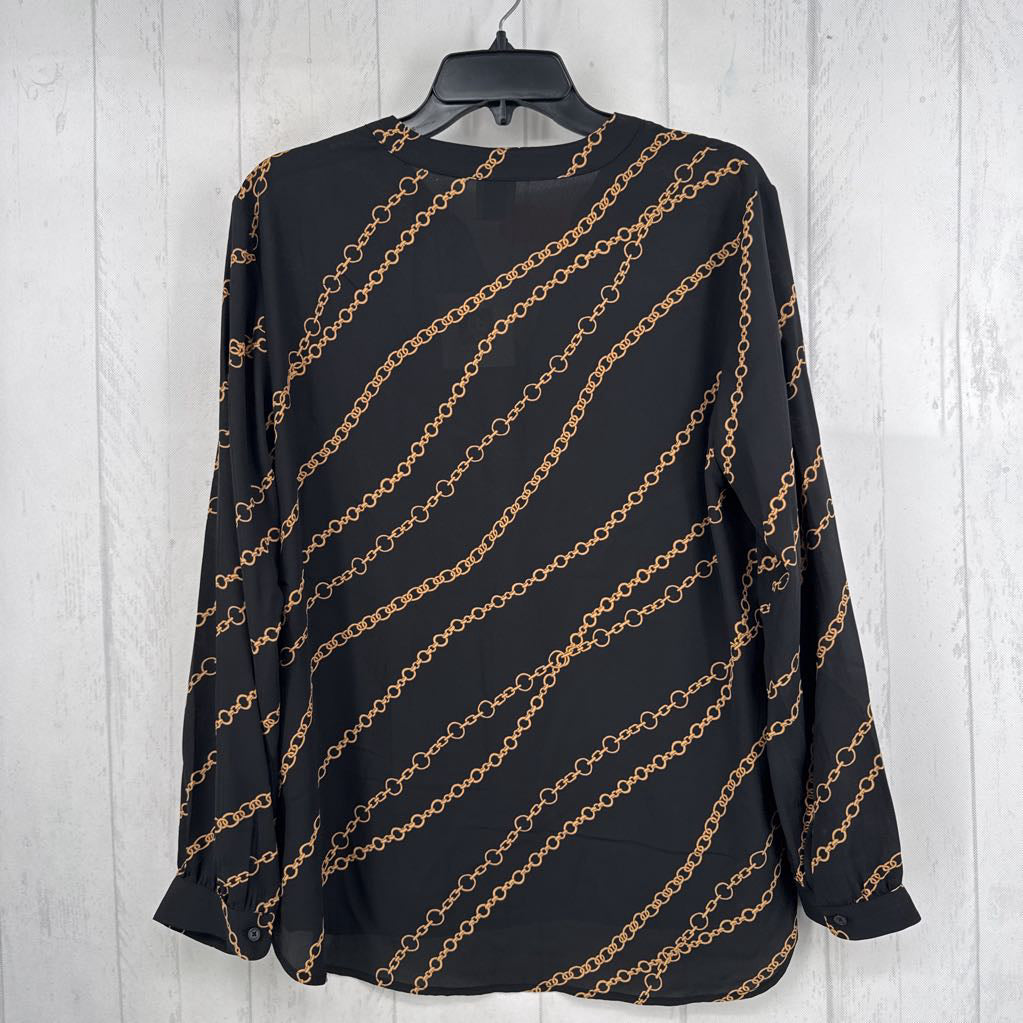 R79 M chain print split neck l/s top