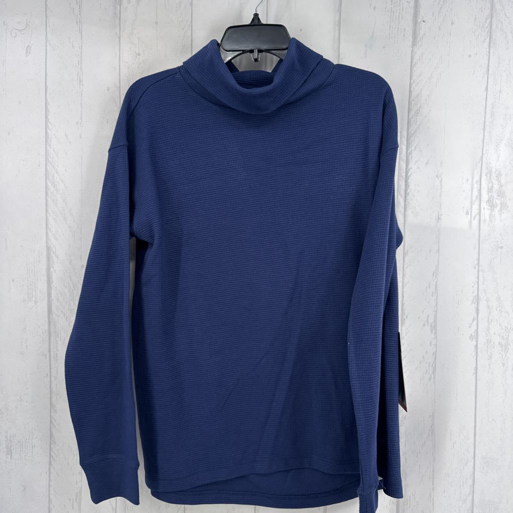 M waffle knit funnel neck l/s top