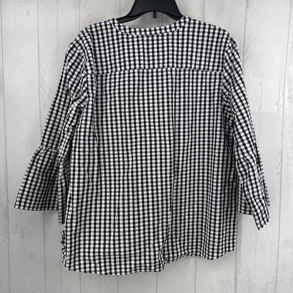 R79 XL checkered print zip-up 3/4 slv top