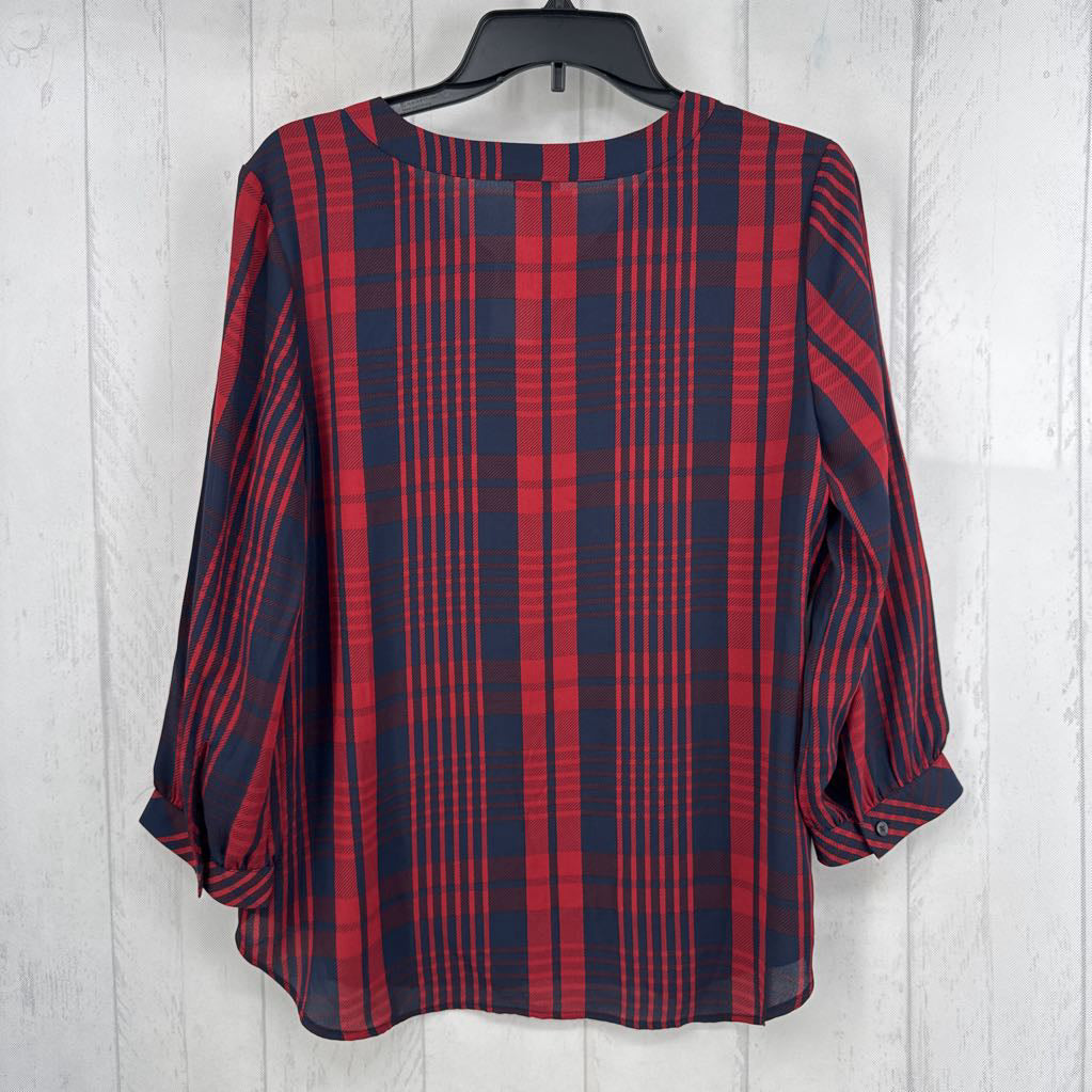R64 M plaid v-neck 3/4 slv top