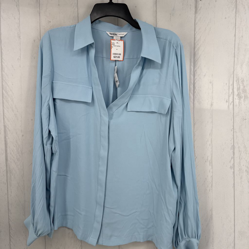 L v-neck button down l/s top