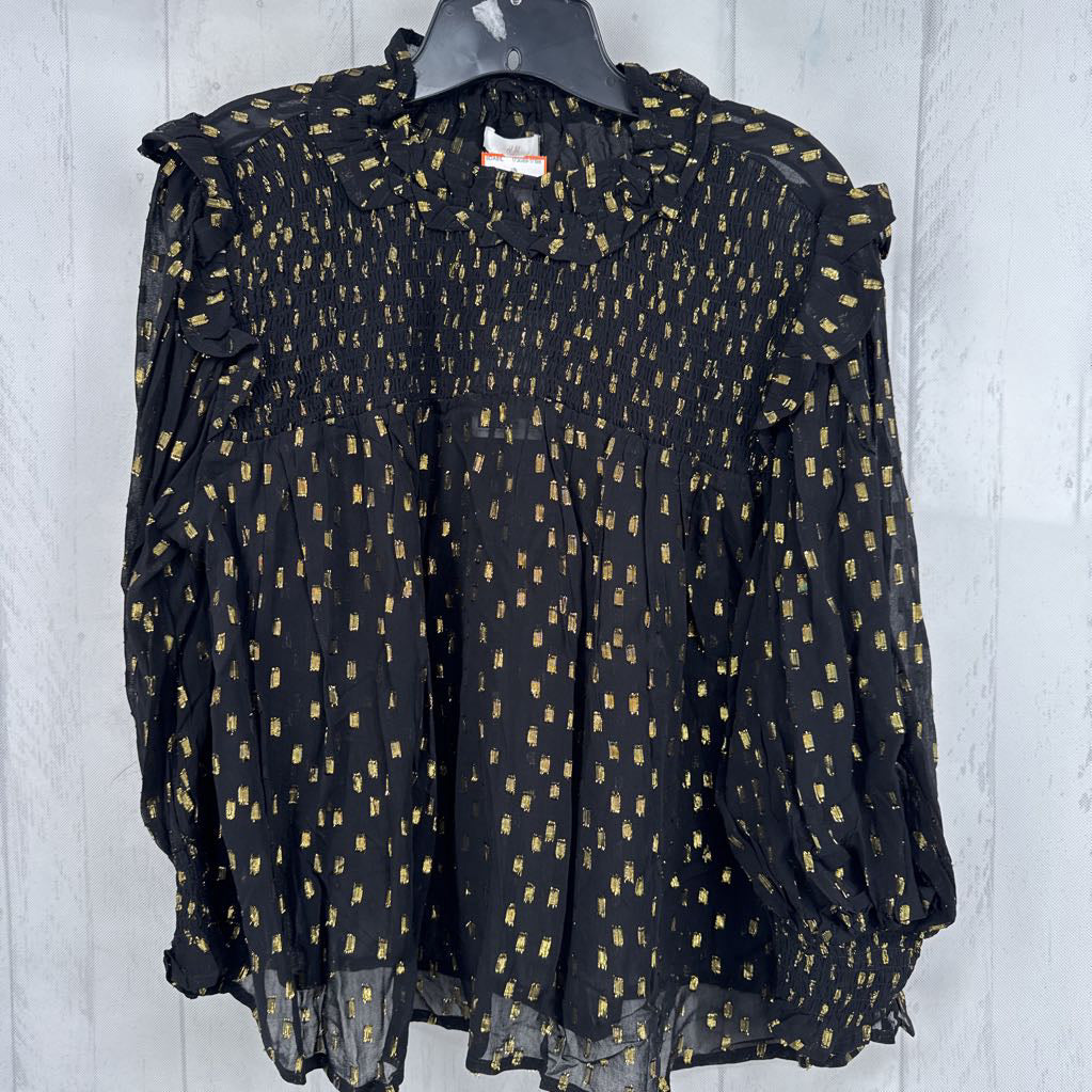 L metallic smocked l/s top
