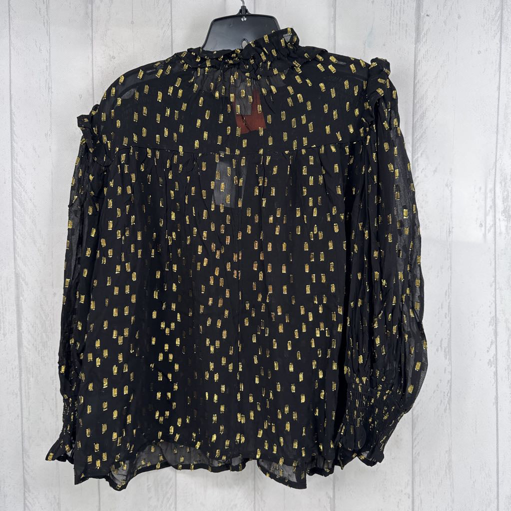 L metallic smocked l/s top