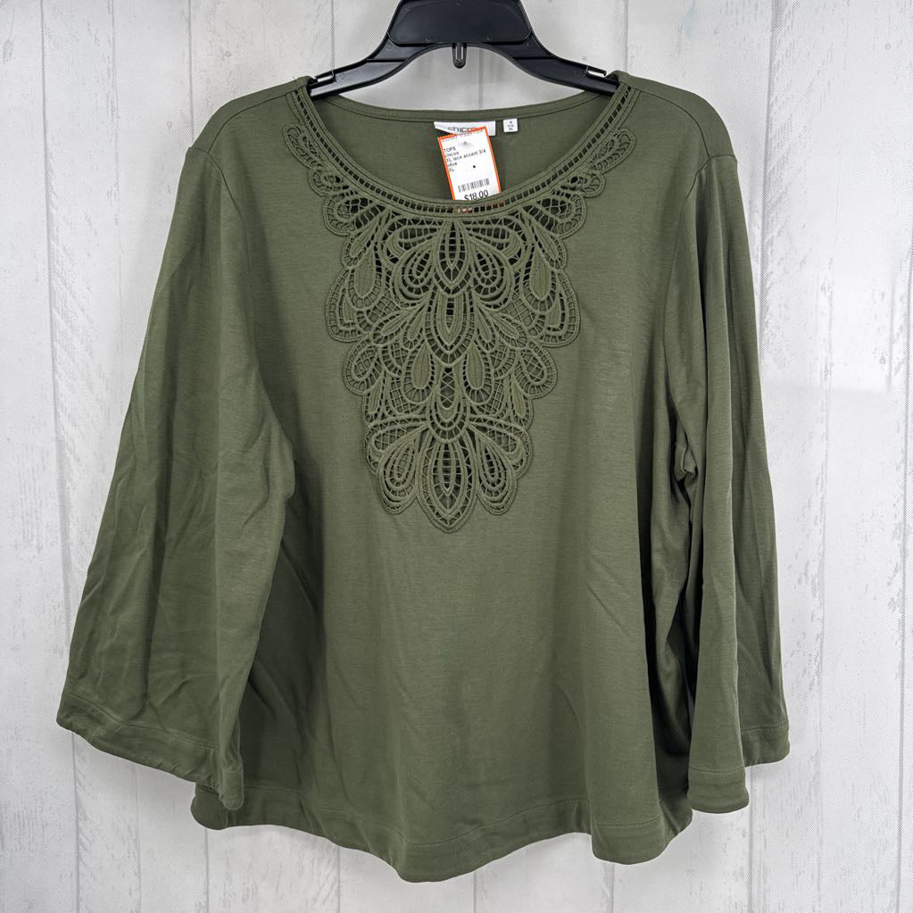 XL lace accent 3/4 slv top