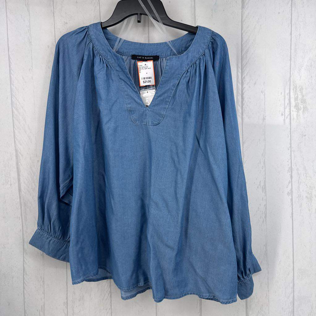 R40 XL split neck chambray l/s top