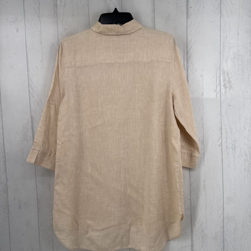 M linen button down 3/4 slv top
