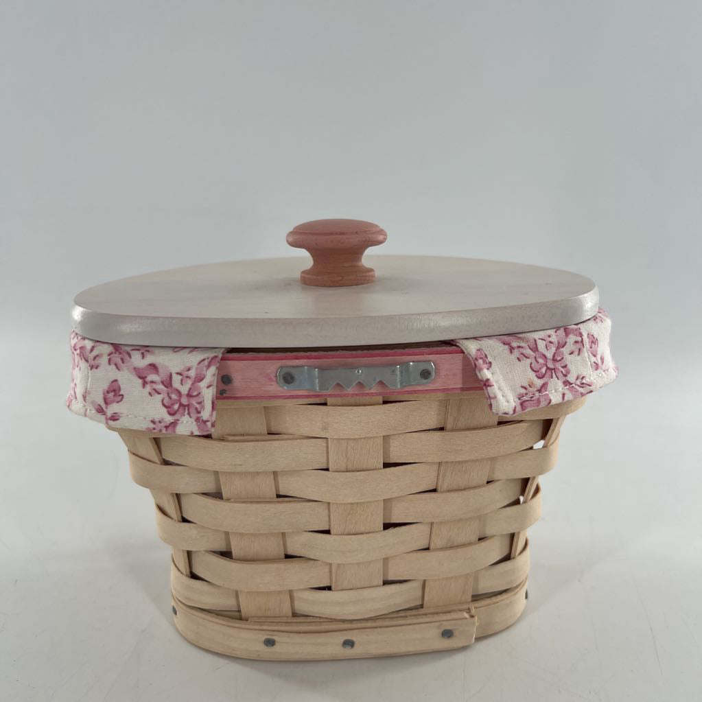 pink ribbon longaberger basket w/ floral liner & lid