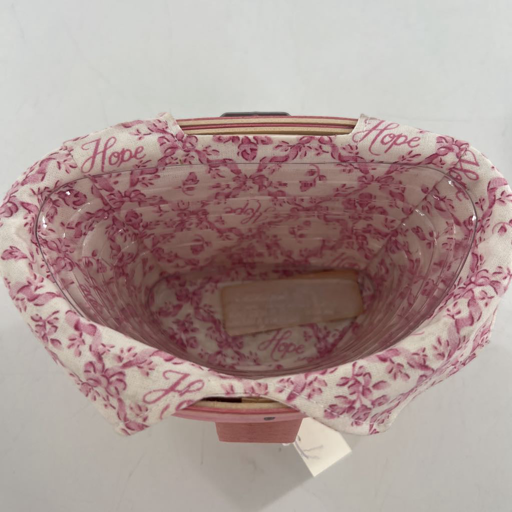 pink ribbon longaberger basket w/ floral liner & lid