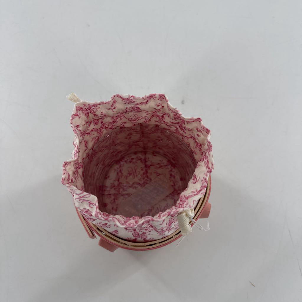 longaberger basket w/ floral drawstring liner & lid