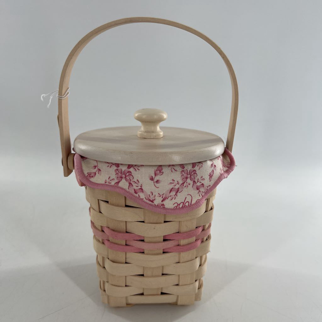 top handle longaberger basket w/ floral liner & lid
