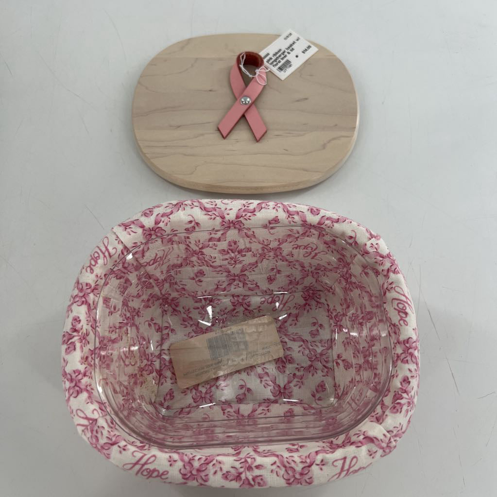 pink ribbon longaberger basket w/ floral liner & lid