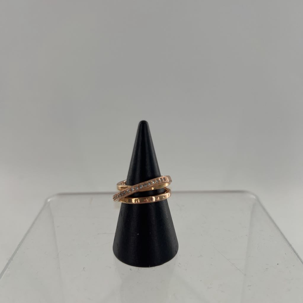 sz6 .925 rose gold crossover ring w/ crtstals
