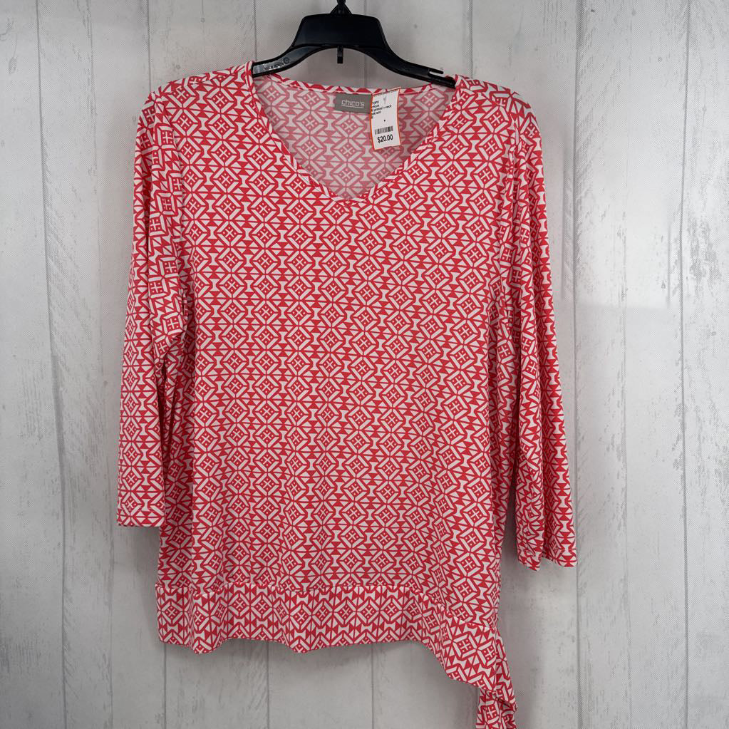 M printed v-neck 3/4 slv top